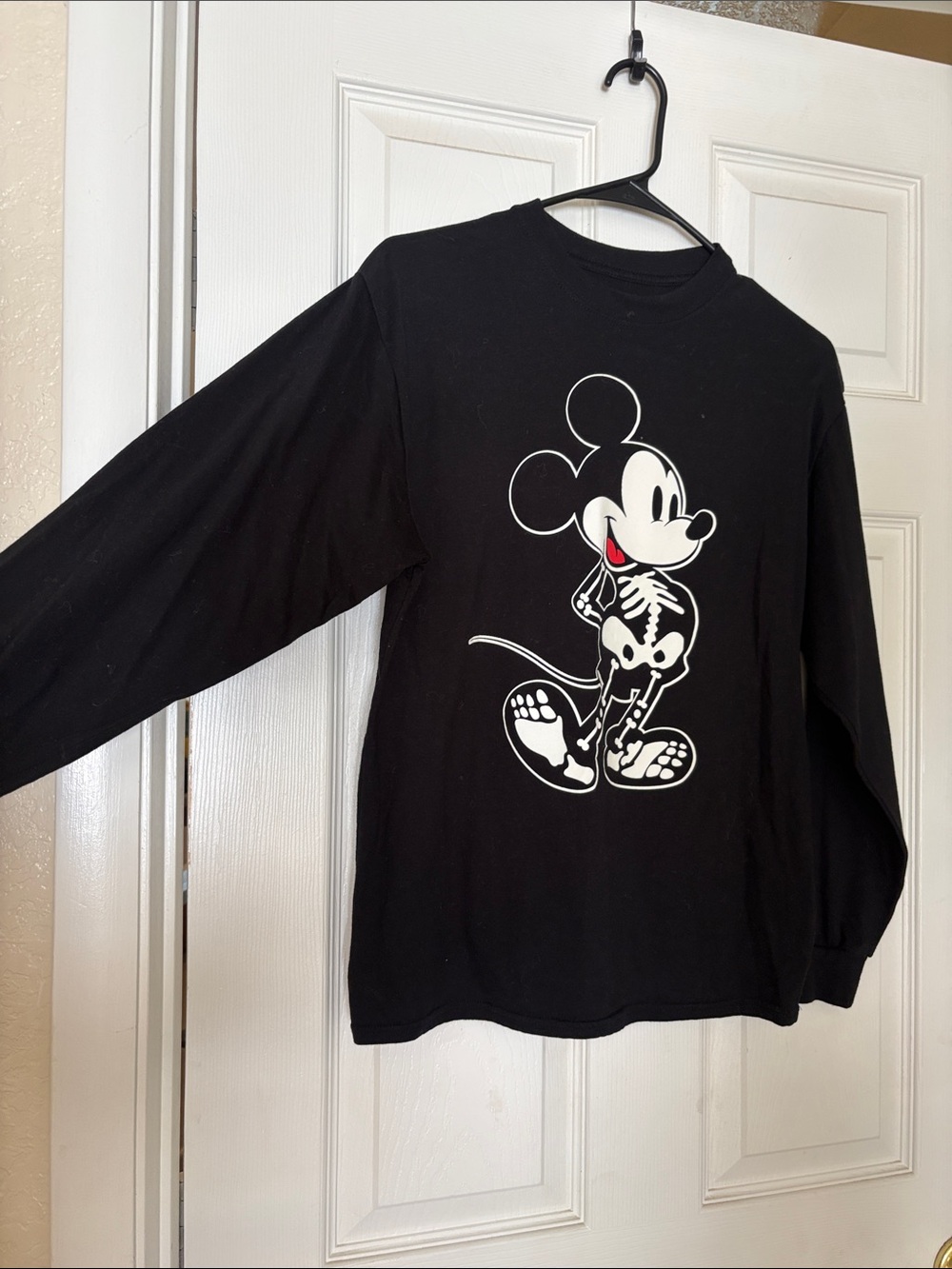 Disney Black Long-Sleeve Tee with Mickey Skeleton Graphic